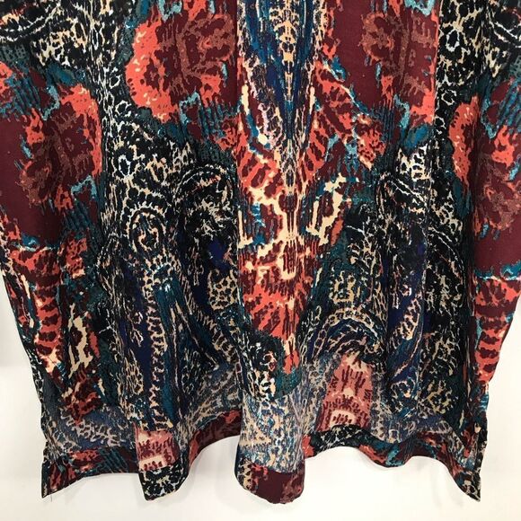 ANA Jewel tone Paisley Print Lightweight Flowy V Neck Roll Sleeve Blouse NEW - Picture 4 of 16